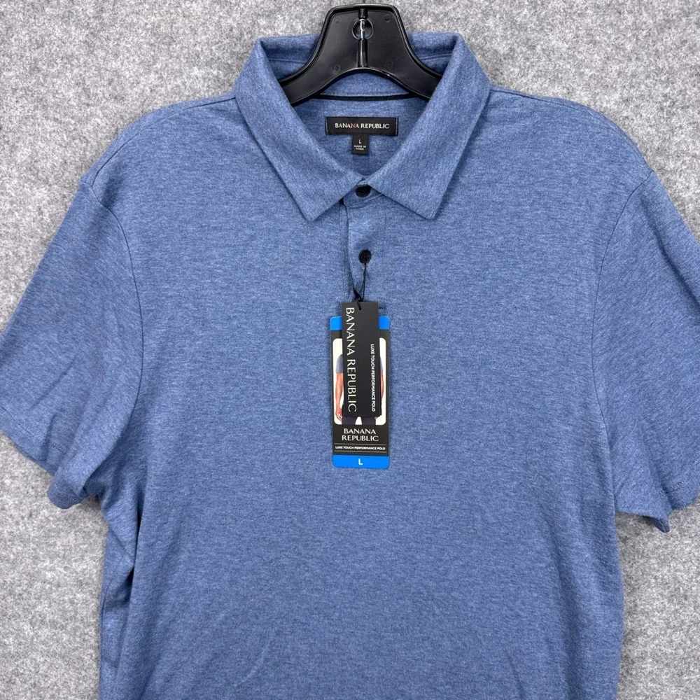 Banana Republic Mens Luxe Touch Performance Polo Shirt Blue Heather Large NWT